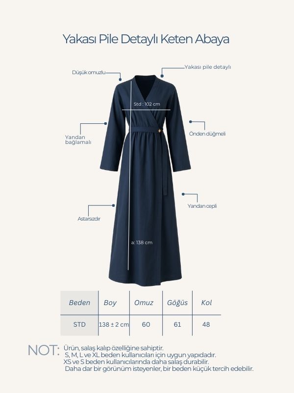 Yakası Pile Detaylı Keten Abaya Camel | Zülays